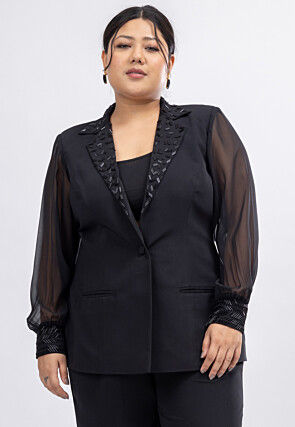 Embellished Crepe Blazer in Black