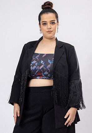Embellished Crepe Blazer in Black
