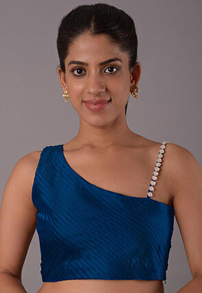 Embellished Crepe Blouse in Teal Blue