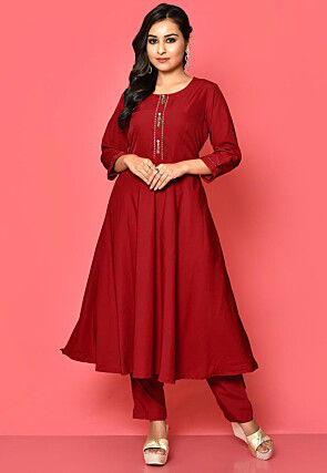 Embellished Crepe Pakistani Suit in Red