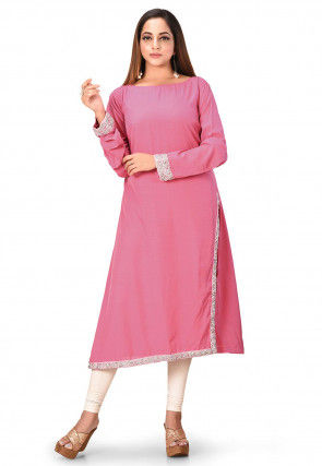Embellished Crepe Straight Kurta in Pink