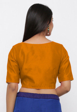 Embellished Dupion Silk Blouse in Orange