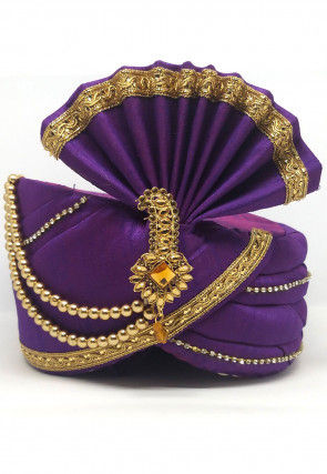 Embellished Dupion Silk Turban in Purple