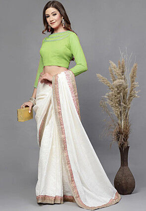 Embellished Georgette Back Tie Up Blouse in Light Green