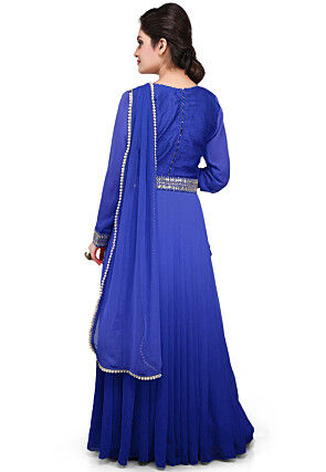 Embellished Georgette Long Gown in Shaded Blue