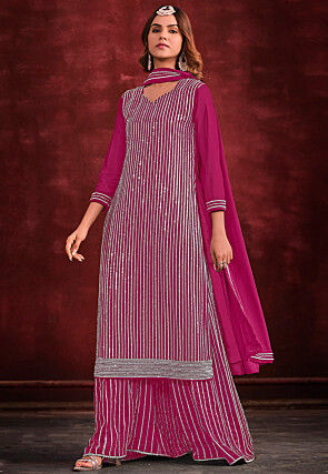 Embellished Georgette Pakistani Suit in Pink