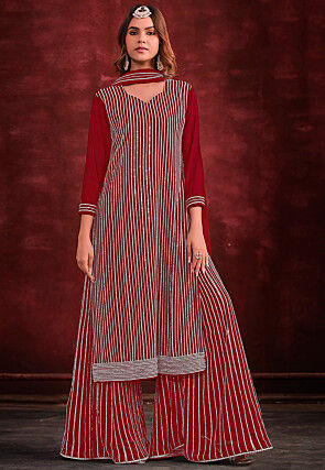 Embellished Georgette Pakistani Suit in Red