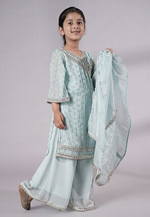 Embellished Georgette Pakistani Suit in Sky Blue