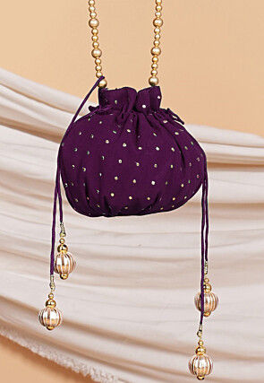 Embellished Georgette Potli Bag in Purple