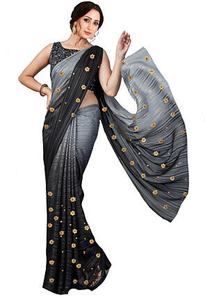 Women Grey & Black Colourblocked Sarees– Inddus.in