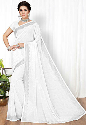 Embellished Georgette Saree in Off White