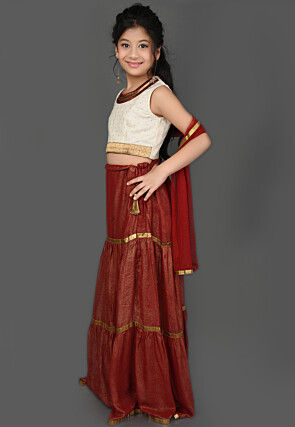 Embellished Georgette Shimmer Lehenga in Maroon