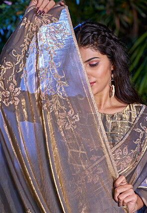 Embellished Georgette Shimmer Saree in Grey