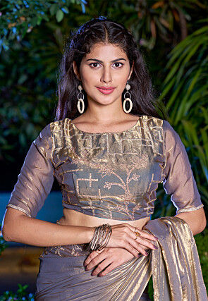 Embellished Georgette Shimmer Saree in Grey