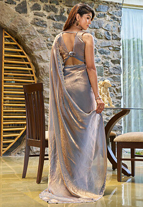 Embellished Georgette Shimmer Saree in Grey
