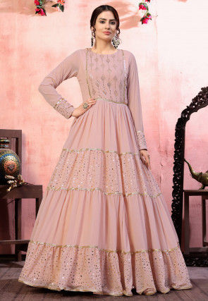 sample Cook animation Embellished Georgette Tiered Gown in Peach : TBZ44