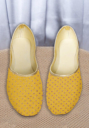 Embellished Georgette Women Jutti in Yellow