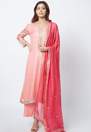 Embellished Kota Doriya Pakistani Suit in Peach