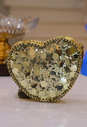 Embellished Leather Clutch Bag in Golden