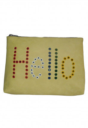 Embellished Leather Pouch in Light Yellow