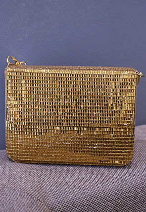 Embellished Leather Rectangular Clutch Bag in Copper