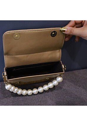 Embellished Leather Rectangular Clutch Bag in Copper