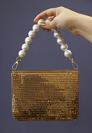 Embellished Leather Rectangular Clutch Bag in Copper