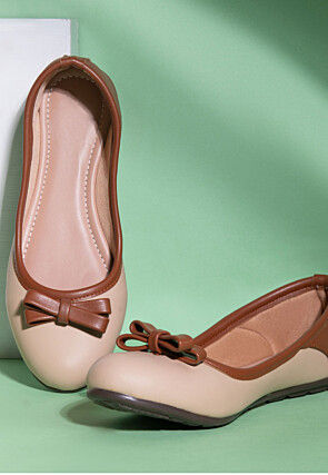Embellished Leather Women Ballerinas in Beige