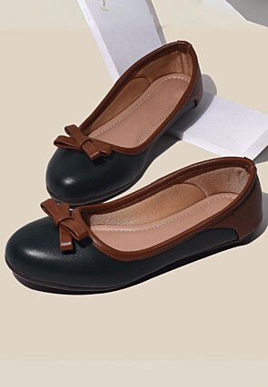 Embellished Leather Women Ballerinas in Dark Green