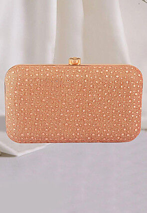 Embellished Lycra Net Rectangular Clutch Bag in Rose Gold