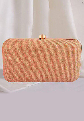 Embellished Lycra Net Rectangular Clutch Bag in Rose Gold