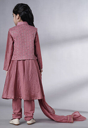 Embellished Muslin Silk A Line Suit in Old Rose