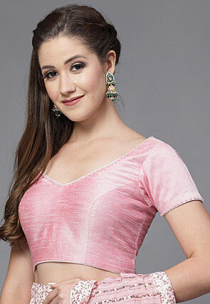 Embellished Neckline Art Silk Blouse in Dusty Pink