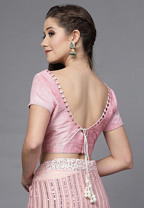 Embellished Neckline Art Silk Blouse in Dusty Pink