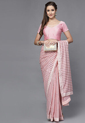 Embellished Neckline Art Silk Blouse in Dusty Pink