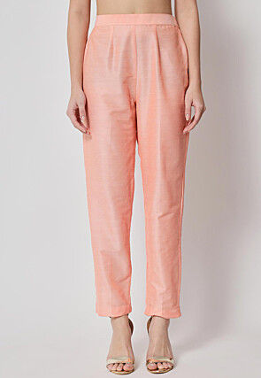 Embellished Neckline Cotton Silk Pakistani Suit in Peach