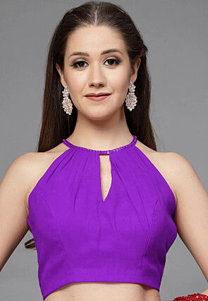 Embellished Neckline Georgette Blouse in Purple