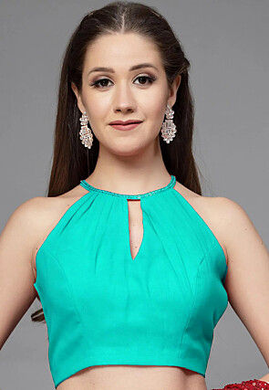 Embellished Neckline Georgette Blouse in Sea Green