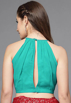 Embellished Neckline Georgette Blouse in Sea Green
