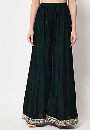 Embellished Neckline Velvet Pakistani Suit in Green