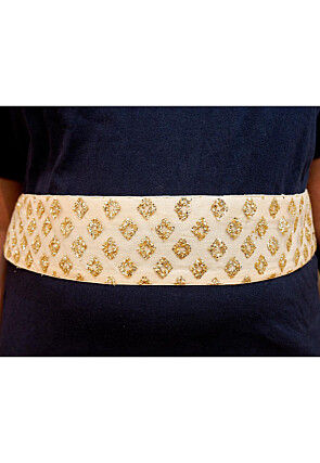 Embellished Net Adjustable Waist Belt in Light Beige
