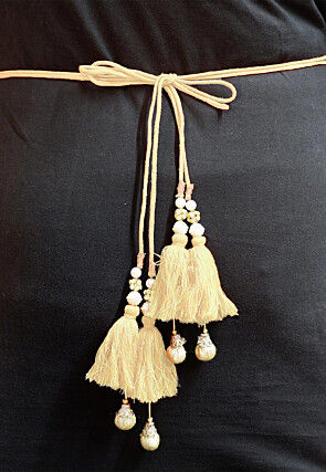 Embellished Net Adjustable Waist Belt in Light Beige