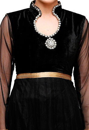 Embellished Net Anarkali Suit in Black