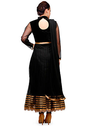 Embellished Net Anarkali Suit in Black