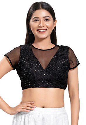 Embellished Net Blouse in Black