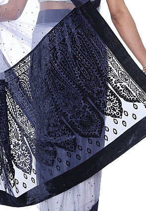 Embellished Net Brasso Saree in Light Grey