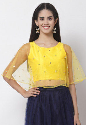 Embellished Net Cape Style Crop Top in Yellow