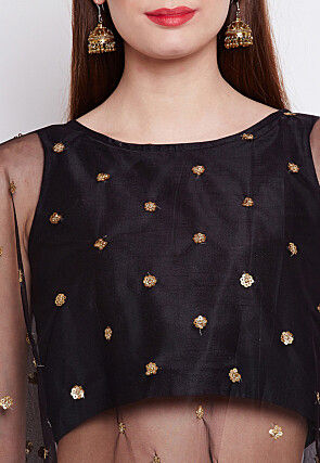 Embellished Net Cape Style Top in Black