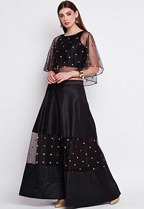 Embellished Net Cape Style Top in Black