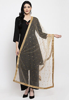 Embellished Net Dupatta in Beige
